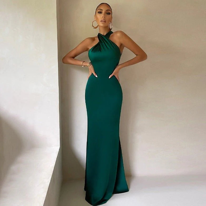 Esmeralda – Abito da Sera in Raso con Scollo Elegante