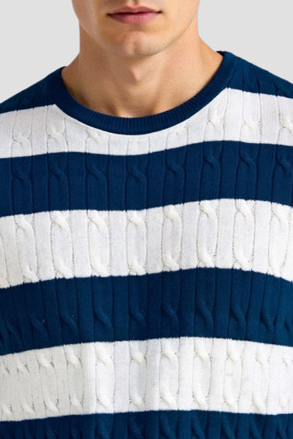 Crew Neck Cable Knit Streifend T-hemd