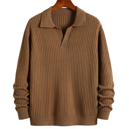 V-neck Polo Pullover Gerippt