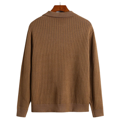 V-neck Polo Pullover Gerippt